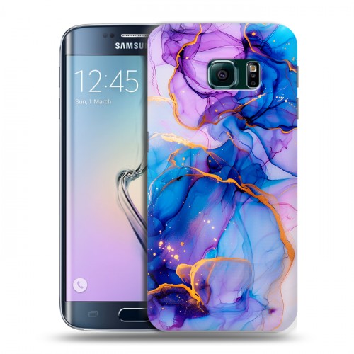 Дизайнерский силиконовый чехол для Samsung Galaxy S6 Edge синий мрамор