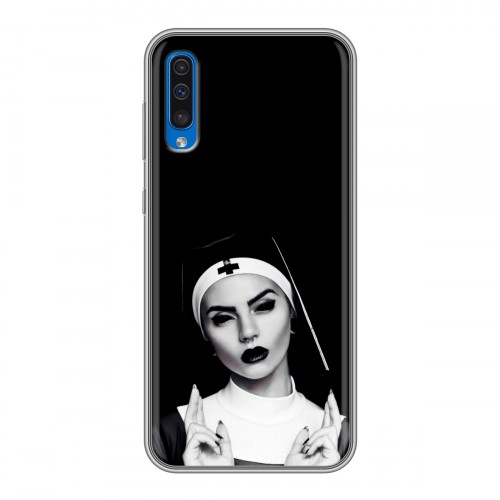 Полупрозрачный дизайнерский пластиковый чехол для Samsung Galaxy A50 монашка