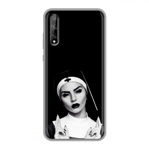 Полупрозрачный дизайнерский силиконовый чехол для Huawei Y8p монашка
