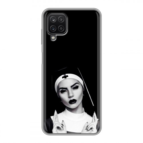 Полупрозрачный дизайнерский пластиковый чехол для Samsung Galaxy A12 монашка
