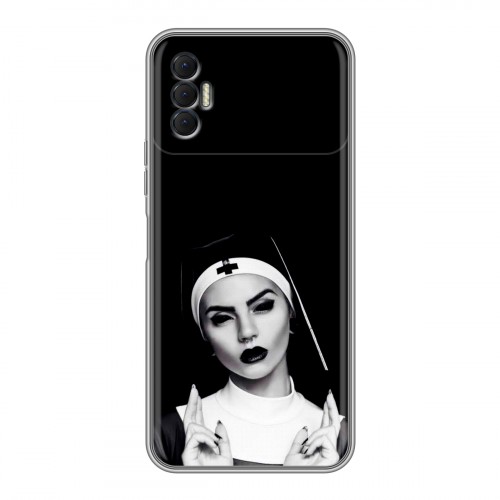 Полупрозрачный дизайнерский силиконовый чехол для Tecno Spark 8P монашка