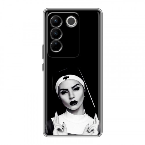 Полупрозрачный дизайнерский силиконовый чехол для Vivo V27 монашка