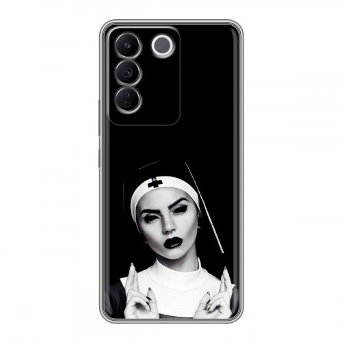 Полупрозрачный дизайнерский силиконовый чехол для Vivo V27e монашка