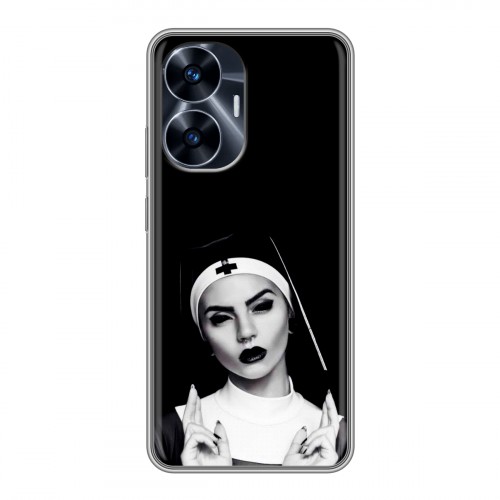 Полупрозрачный дизайнерский силиконовый чехол для Realme C55 монашка