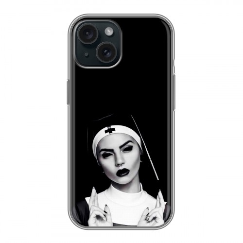 Полупрозрачный дизайнерский пластиковый чехол для Iphone 15 монашка