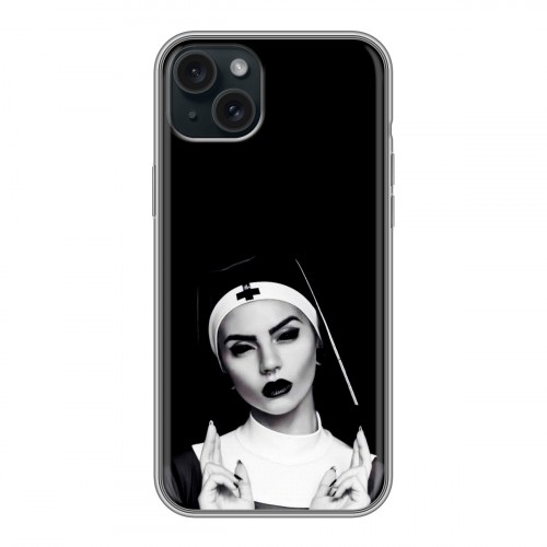 Полупрозрачный дизайнерский пластиковый чехол для Iphone 15 Plus монашка