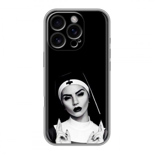 Полупрозрачный дизайнерский пластиковый чехол для Iphone 16 Pro монашка