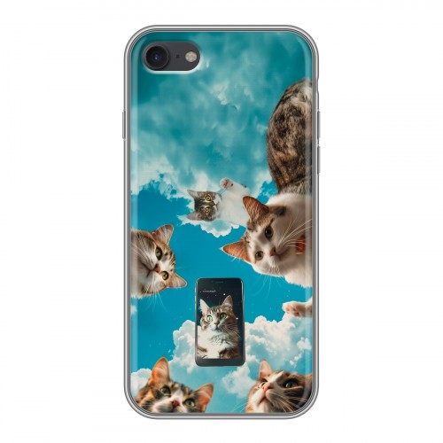 Полупрозрачный дизайнерский силиконовый чехол для Iphone 7 котики