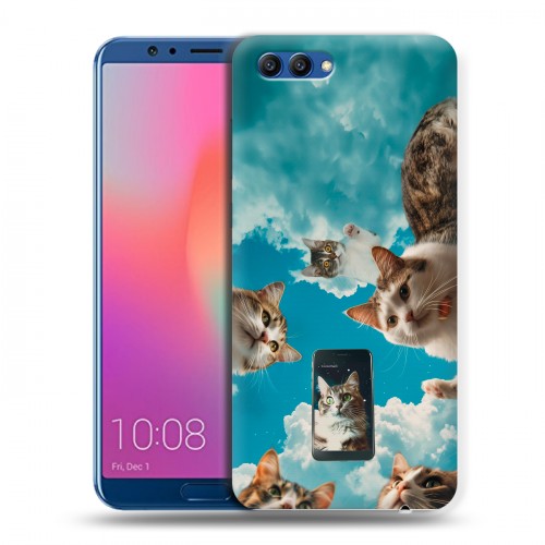 Полупрозрачный дизайнерский пластиковый чехол для Huawei Honor View 10 котики