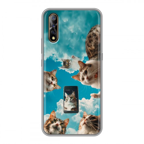 Полупрозрачный дизайнерский силиконовый с усиленными углами чехол для Vivo V17 Neo котики
