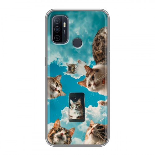 Полупрозрачный дизайнерский силиконовый с усиленными углами чехол для OPPO A53 котики