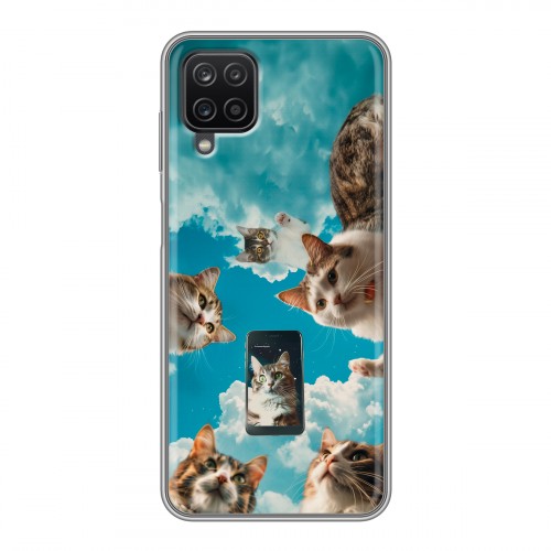 Полупрозрачный дизайнерский пластиковый чехол для Samsung Galaxy A12 котики