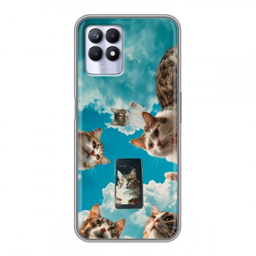 Полупрозрачный дизайнерский силиконовый чехол для Realme 8i котики