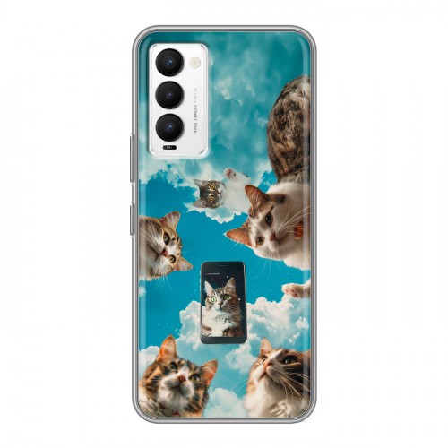 Полупрозрачный дизайнерский силиконовый с усиленными углами чехол для Tecno Camon 18 котики