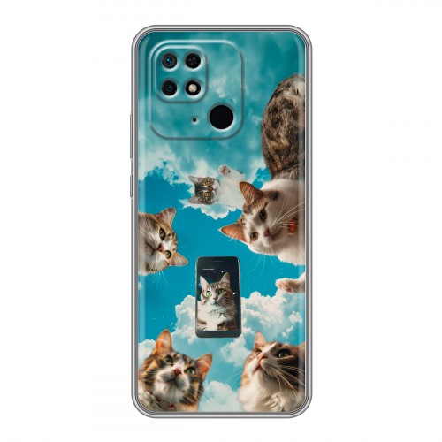 Полупрозрачный дизайнерский пластиковый чехол для Xiaomi Redmi 10C котики