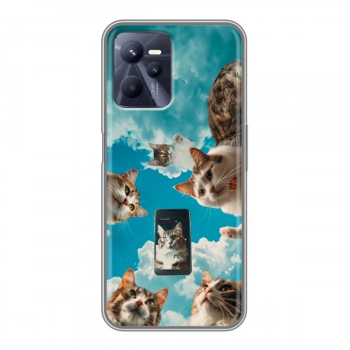 Полупрозрачный дизайнерский силиконовый с усиленными углами чехол для Realme C35 котики