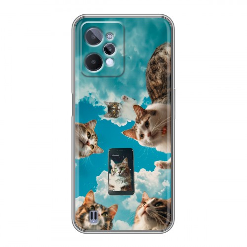 Полупрозрачный дизайнерский силиконовый чехол для Realme C31 котики