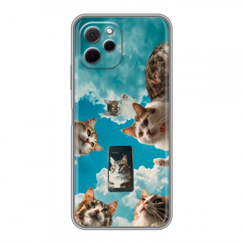 Полупрозрачный дизайнерский пластиковый чехол для Huawei Nova Y61 котики