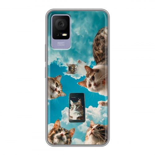 Полупрозрачный дизайнерский силиконовый чехол для TCL 405 котики