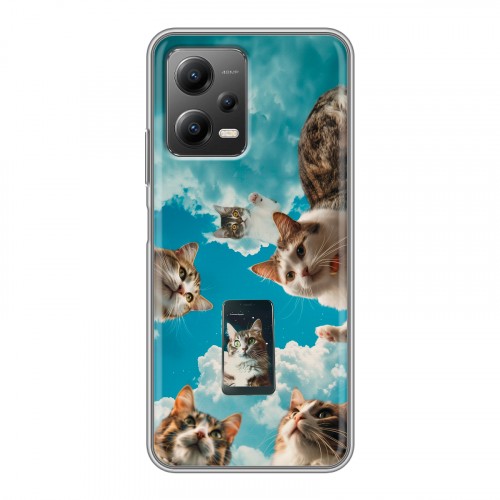 Полупрозрачный дизайнерский силиконовый с усиленными углами чехол для Xiaomi Poco X5 котики