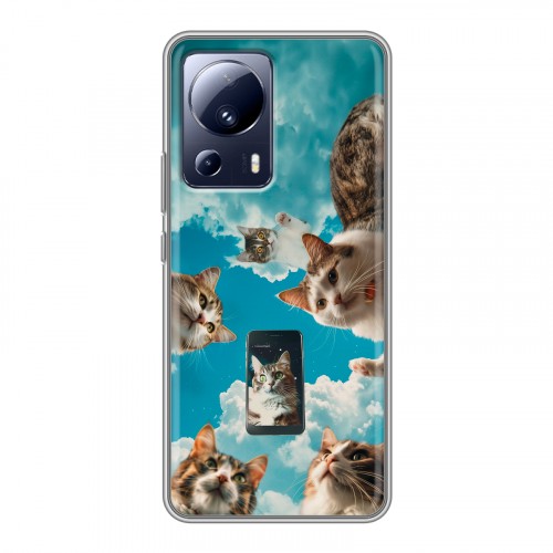 Полупрозрачный дизайнерский силиконовый чехол для Xiaomi 13 Lite котики