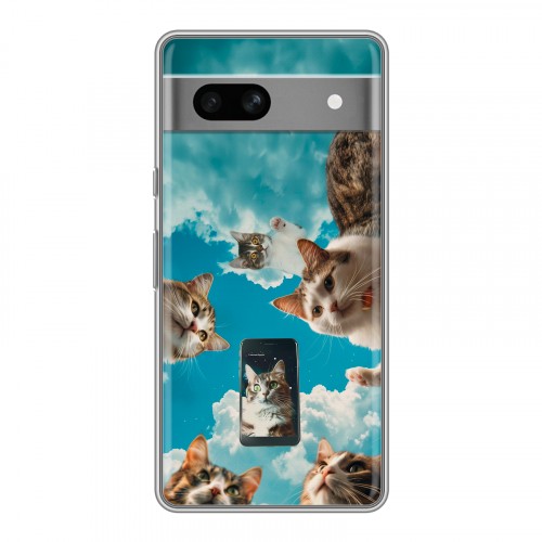 Полупрозрачный дизайнерский силиконовый чехол для Google Pixel 7A котики