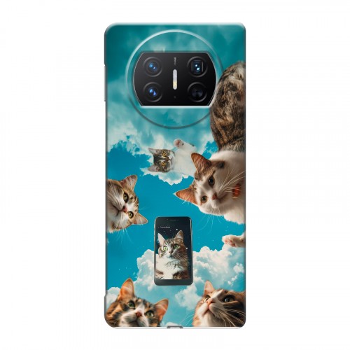 Полупрозрачный дизайнерский пластиковый чехол для Huawei Mate X3 котики