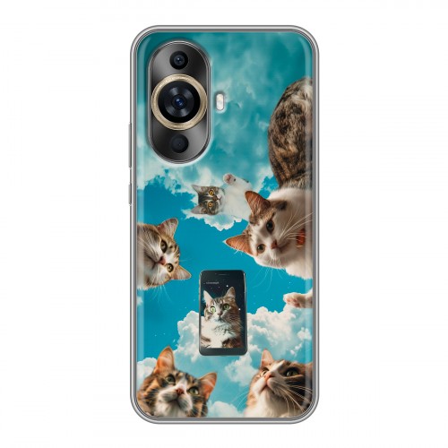 Полупрозрачный дизайнерский силиконовый с усиленными углами чехол для Huawei Nova 11 котики