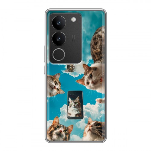 Полупрозрачный дизайнерский силиконовый чехол для Vivo S17 котики