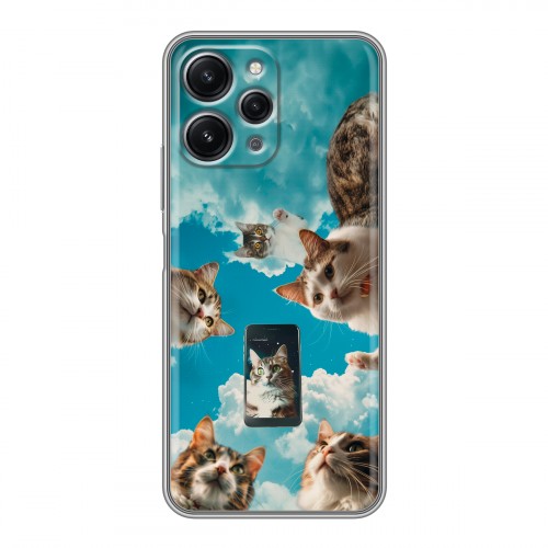Полупрозрачный дизайнерский силиконовый с усиленными углами чехол для Xiaomi RedMi 12 котики