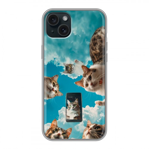 Полупрозрачный дизайнерский силиконовый чехол для Iphone 15 Plus котики