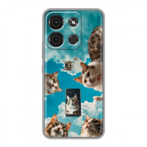 Полупрозрачный дизайнерский пластиковый чехол для Itel A60s котики