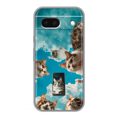 Полупрозрачный дизайнерский силиконовый чехол для Google Pixel 8a котики