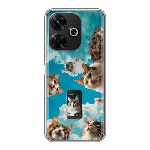 Полупрозрачный дизайнерский пластиковый чехол для RedMi 13 4G котики