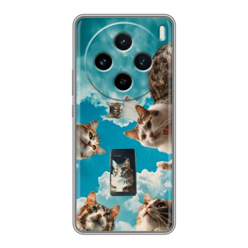 Полупрозрачный дизайнерский силиконовый чехол для Vivo X100 котики