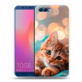 Полупрозрачный дизайнерский пластиковый чехол для Huawei Honor View 10 котик