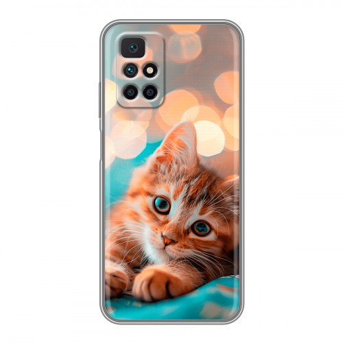 Полупрозрачный дизайнерский силиконовый с усиленными углами чехол для Xiaomi Redmi 10 котик