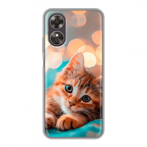 Полупрозрачный дизайнерский пластиковый чехол для OPPO A17 котик