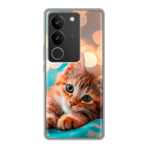 Полупрозрачный дизайнерский силиконовый чехол для Vivo S17 котик