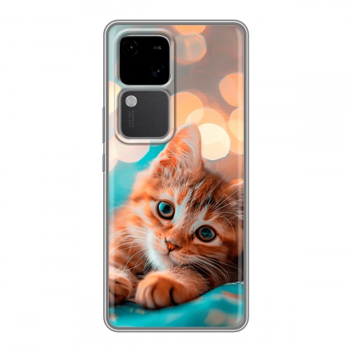 Полупрозрачный дизайнерский силиконовый чехол для Vivo V30 5G котик