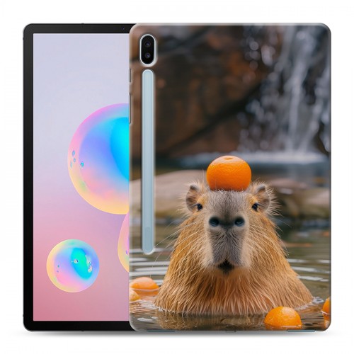 Дизайнерский силиконовый чехол для Samsung Galaxy Tab S6 Капибара с апельсином