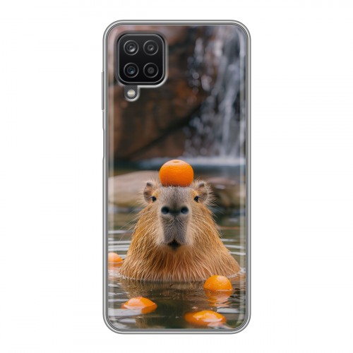 Дизайнерский силиконовый чехол для Samsung Galaxy A12 Капибара с апельсином