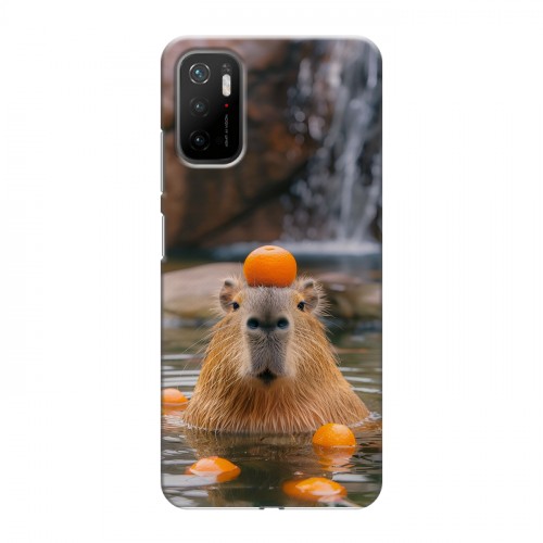 Дизайнерский силиконовый чехол для Xiaomi Poco M3 Pro Капибара с апельсином
