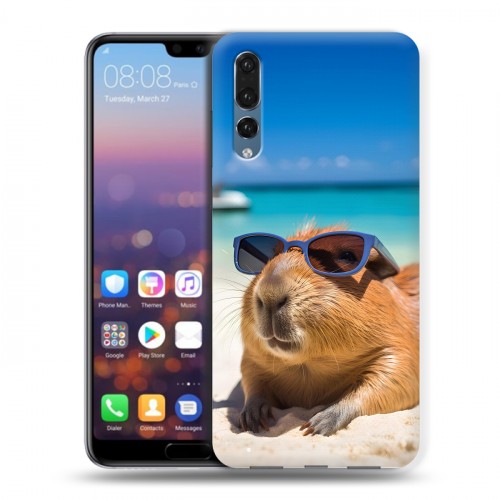 Дизайнерский силиконовый с усиленными углами чехол для Huawei P20 Pro Капибара