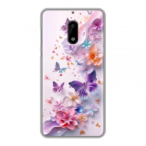 Дизайнерский пластиковый чехол для Nokia 6 цветы бабочки