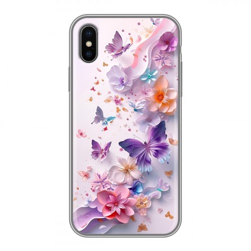 Дизайнерский силиконовый чехол для Iphone x10 цветы бабочки