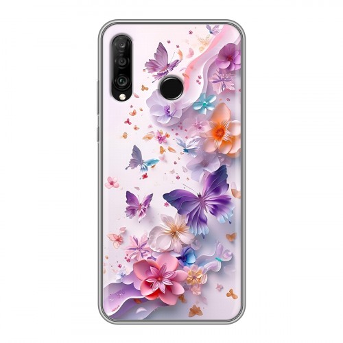Дизайнерский силиконовый чехол для Huawei P30 Lite цветы бабочки