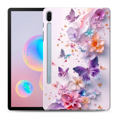 Дизайнерский силиконовый чехол для Samsung Galaxy Tab S6 цветы бабочки