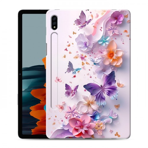 Дизайнерский силиконовый чехол для Samsung Galaxy Tab S7 цветы бабочки