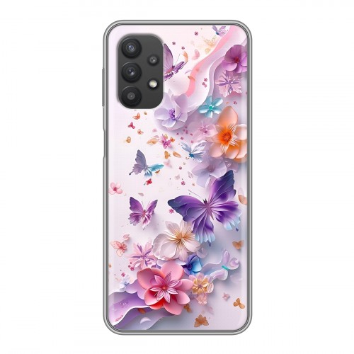 Дизайнерский силиконовый чехол для Samsung Galaxy A32 цветы бабочки
